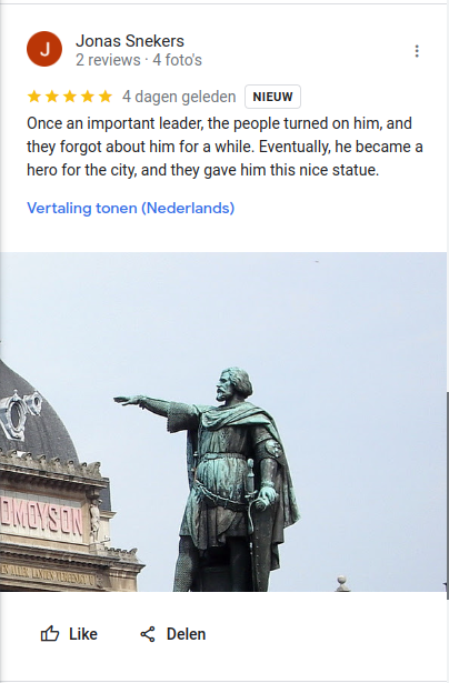 Google Maps review for Jacob van Artevelde